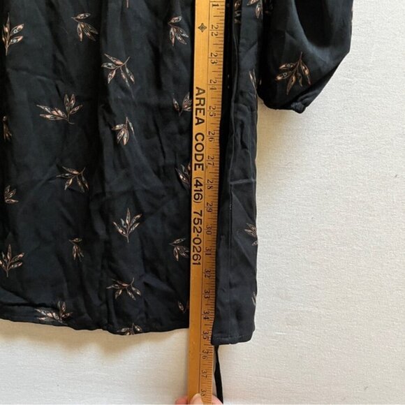 Rachel Mona Long Sleeve A Line Dress Black Leaf Print Tie Back Sz M - Picture 13 of 13